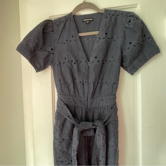 NWOT Whistles Zoe Eyelet Jumpsuit Navy Blue Front Zip Sz Small $279 - Picture 6 of 12
